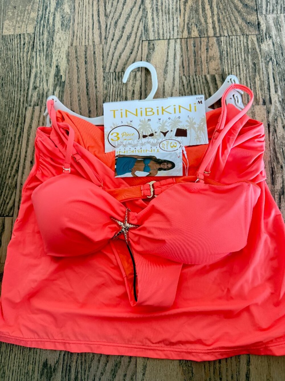 NWT TINIBIKINI SWIMWEAR 3 PIECE SET BIKINI W COVERUP SKIRT ORANGE M
